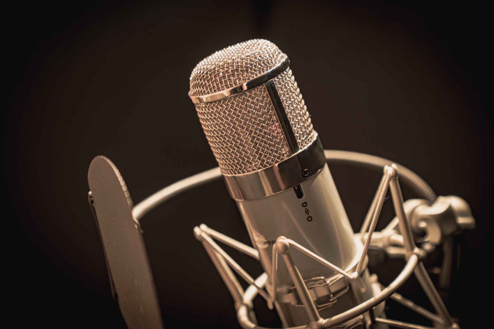 Vintage condenser microphone in the live room.
